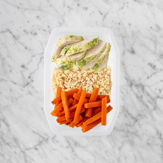 150g Garlic Herb Chicken Breast 150g Brown Rice 50g Honey Baked Carrots