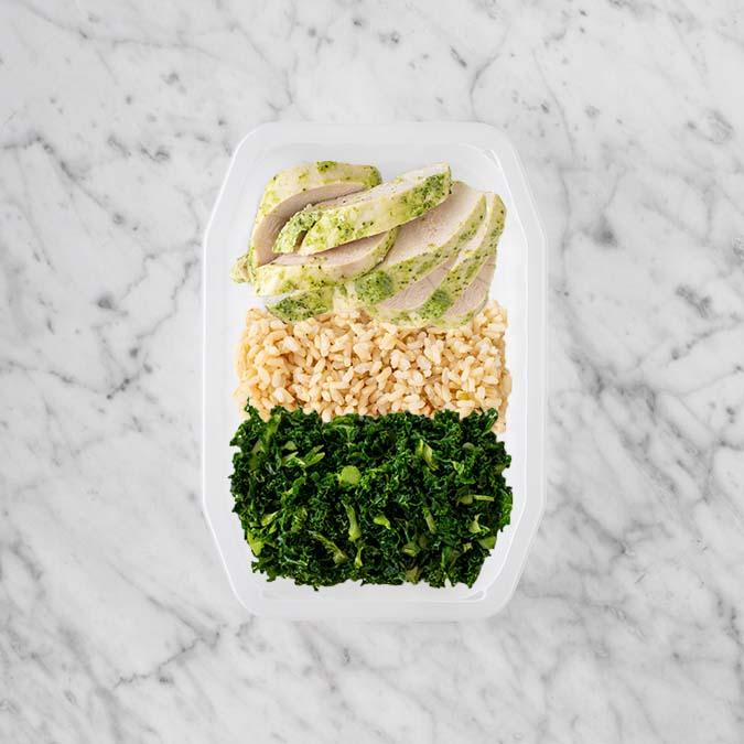 100g Garlic Herb Chicken Breast 250g Brown Rice 200g Kale