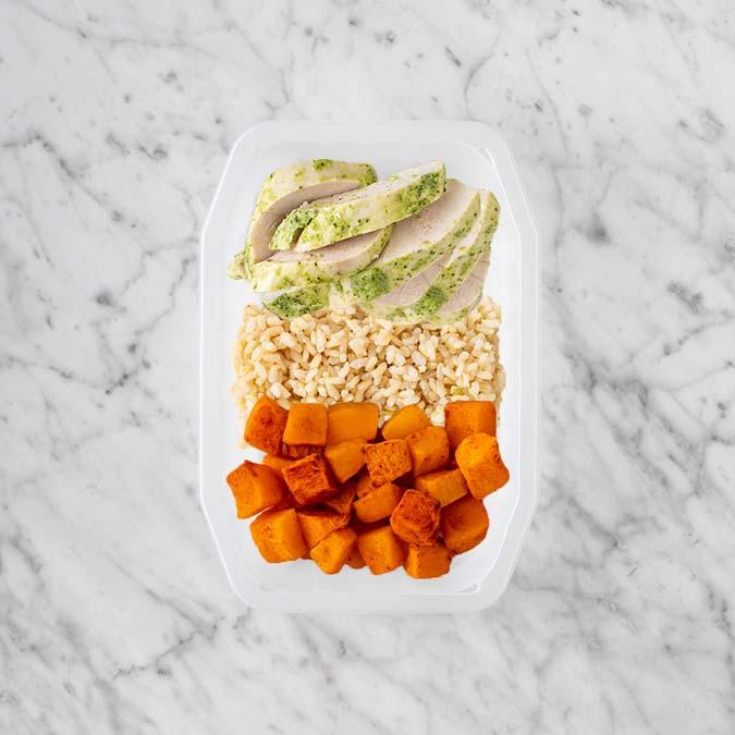 150g Garlic Herb Chicken Breast 200g Brown Rice 100g Rosemary Baked Sweet Potato