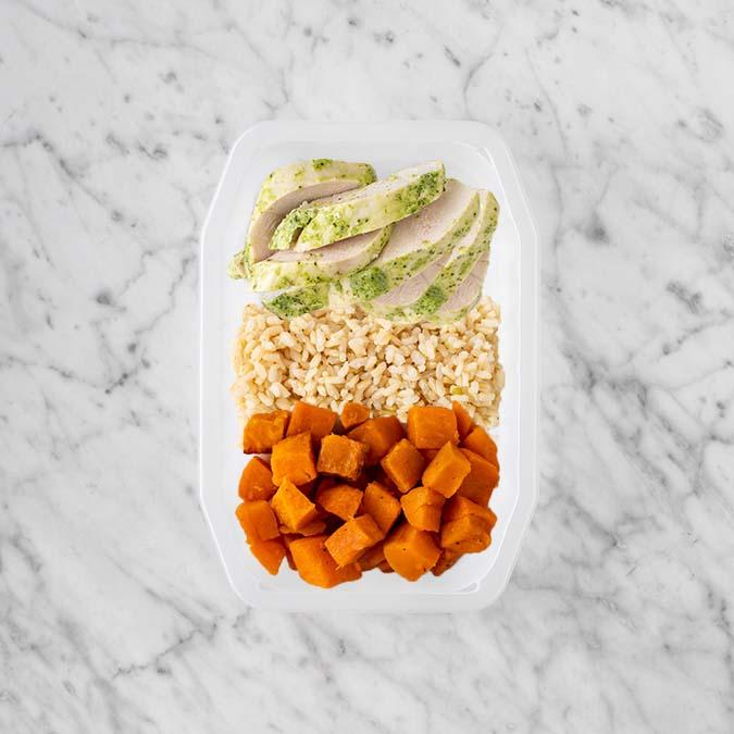 150g Garlic Herb Chicken Breast 150g Brown Rice 50g Smokey Pumpkin