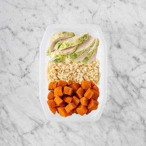 100g Garlic Herb Chicken Breast 250g Brown Rice 150g Smokey Pumpkin