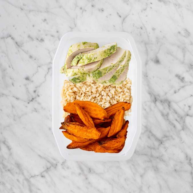 100g Garlic Herb Chicken Breast 250g Brown Rice 250g Sweet Potato Fries