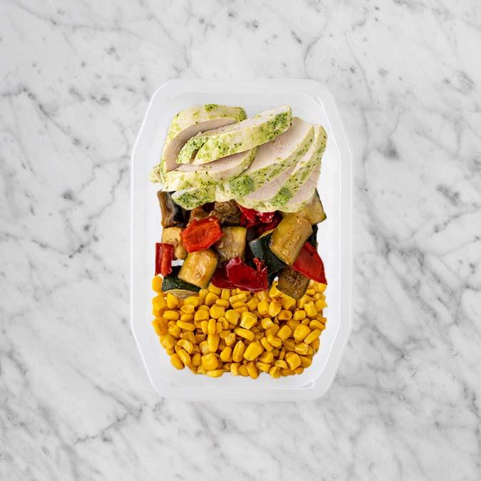 100g Garlic Herb Chicken Breast 50g Char Veg 150g Corn