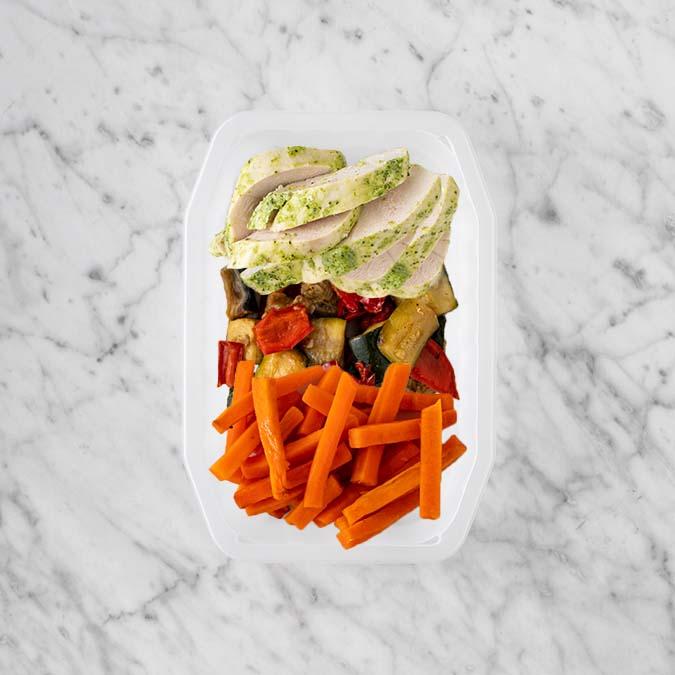100g Garlic Herb Chicken Breast 150g Char Veg 200g Honey Baked Carrots