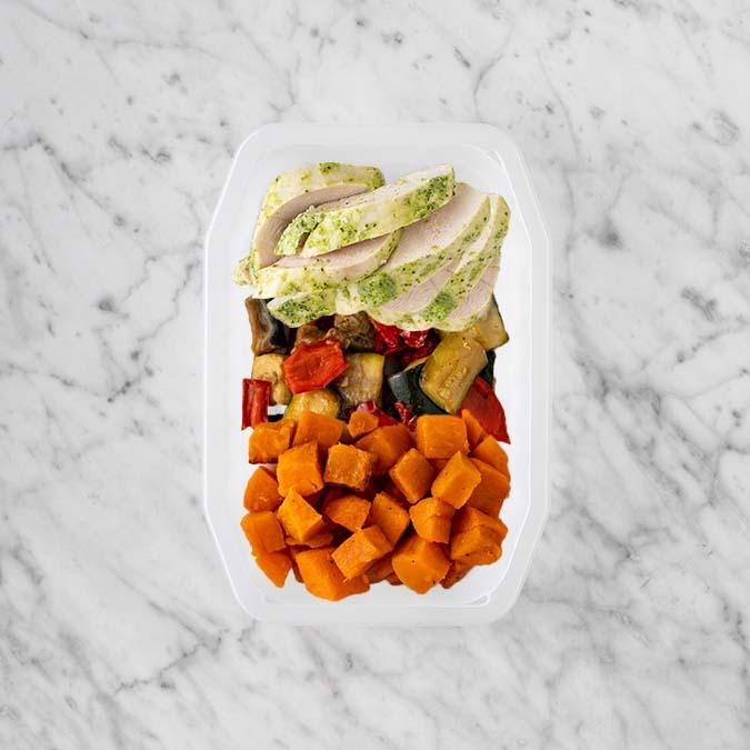 100g Garlic Herb Chicken Breast 150g Char Veg 100g Smokey Pumpkin