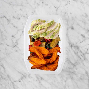 100g Garlic Herb Chicken Breast 200g Char Veg 100g Sweet Potato Fries