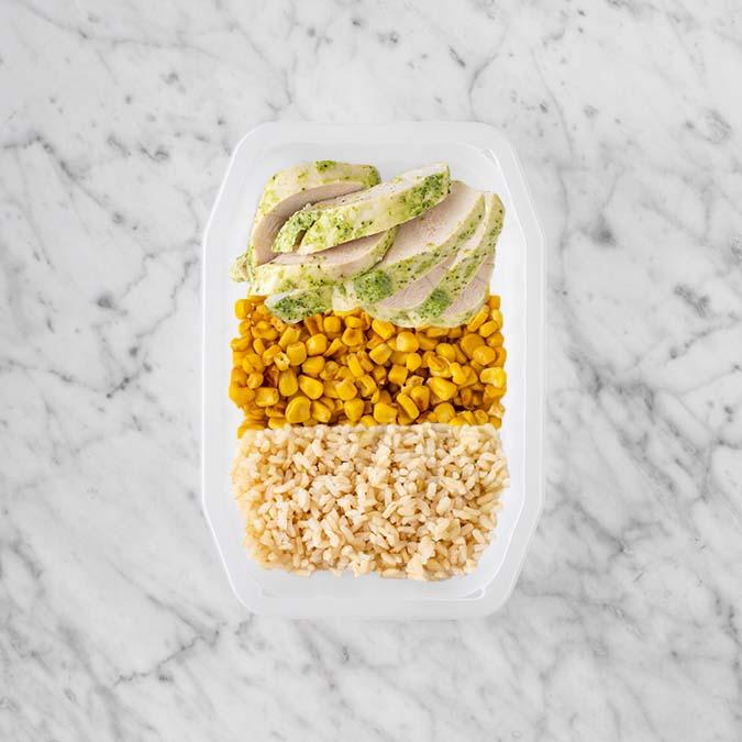 100g Garlic Herb Chicken Breast 150g Corn 150g Brown Rice