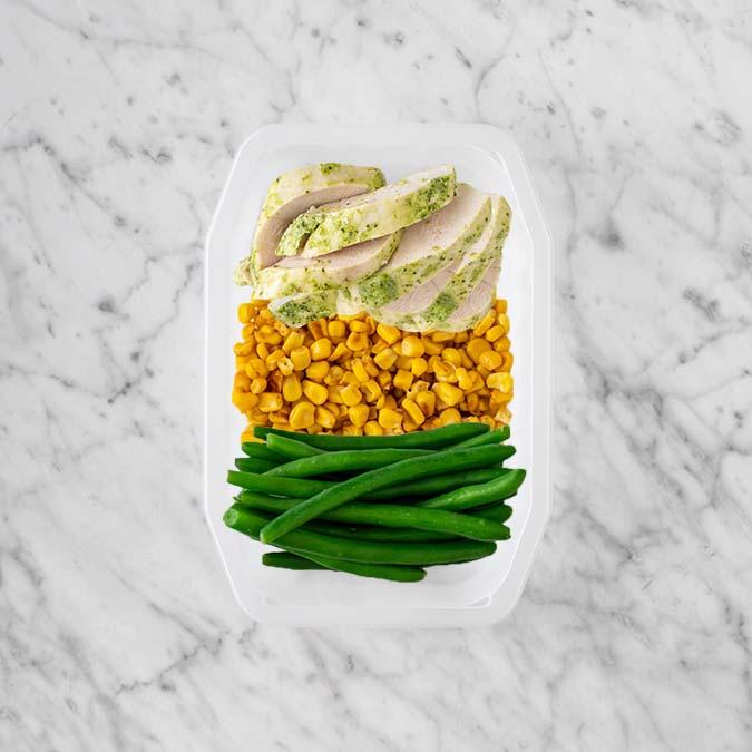 150g Garlic Herb Chicken Breast 50g Corn 50g Green Beans