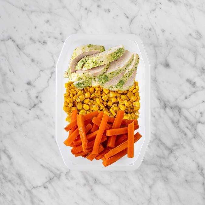 150g Garlic Herb Chicken Breast 100g Corn 100g Honey Baked Carrots