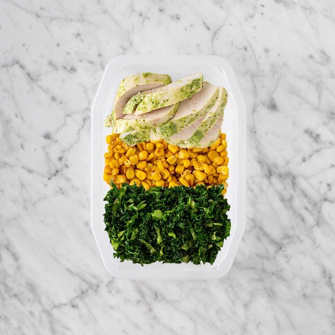 100g Garlic Herb Chicken Breast 150g Corn 50g Kale