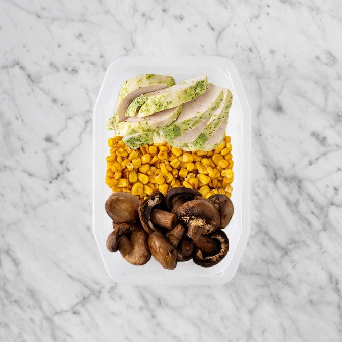 150g Garlic Herb Chicken Breast 50g Corn 50g Mushrooms