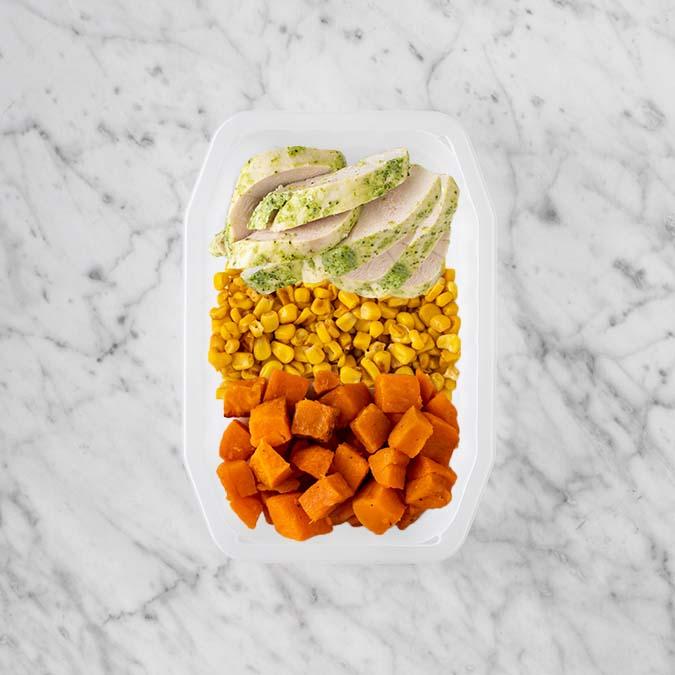 100g Garlic Herb Chicken Breast 150g Corn 50g Smokey Pumpkin