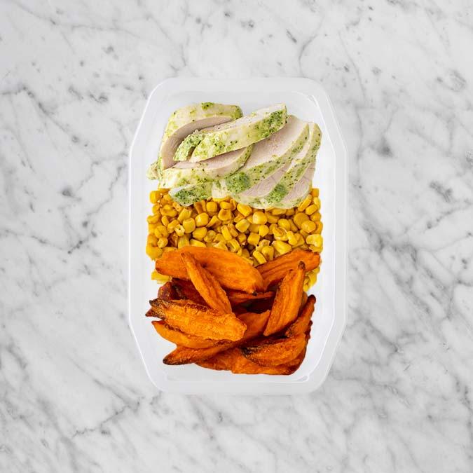 100g Garlic Herb Chicken Breast 150g Corn 50g Sweet Potato Fries