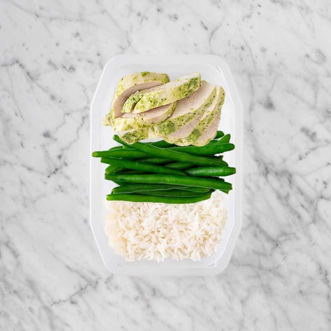 150g Garlic Herb Chicken Breast 100g Green Beans 50g Basmati Rice