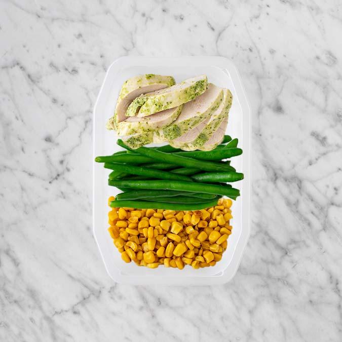 150g Garlic Herb Chicken Breast 100g Green Beans 100g Corn