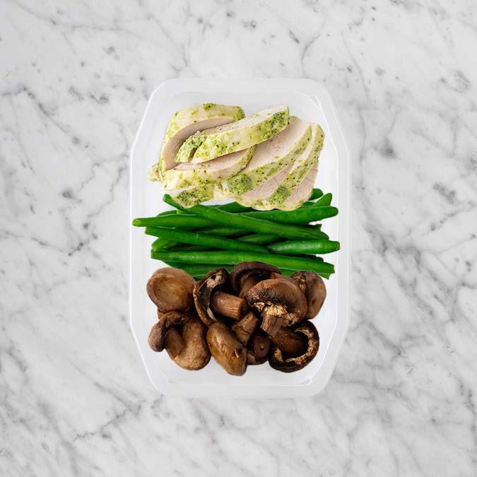 150g Garlic Herb Chicken Breast 100g Green Beans 100g Mushrooms