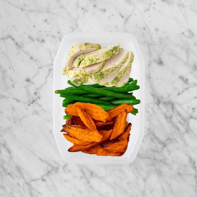 100g Garlic Herb Chicken Breast 250g Green Beans 150g Sweet Potato Fries