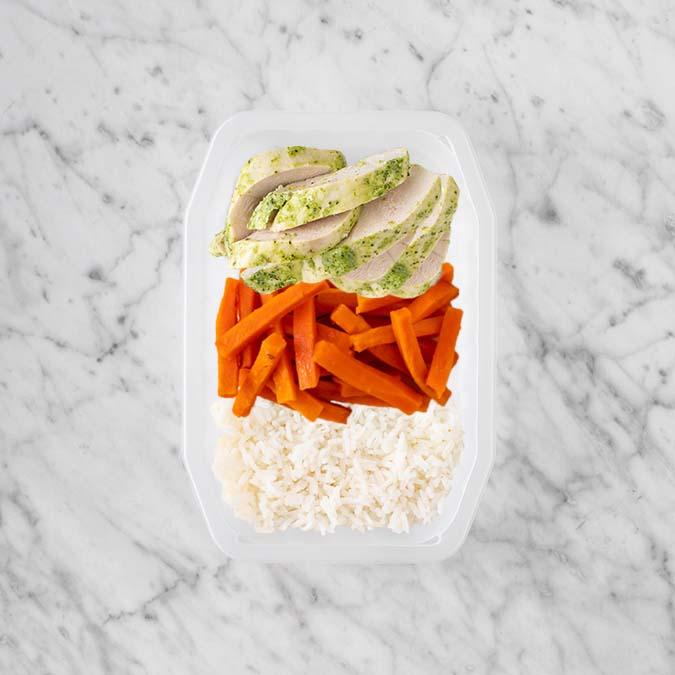 100g Garlic Herb Chicken Breast 250g Honey Baked Carrots 100g Basmati Rice