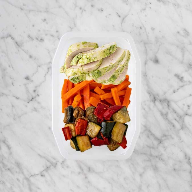 100g Garlic Herb Chicken Breast 100g Honey Baked Carrots 100g Char Veg