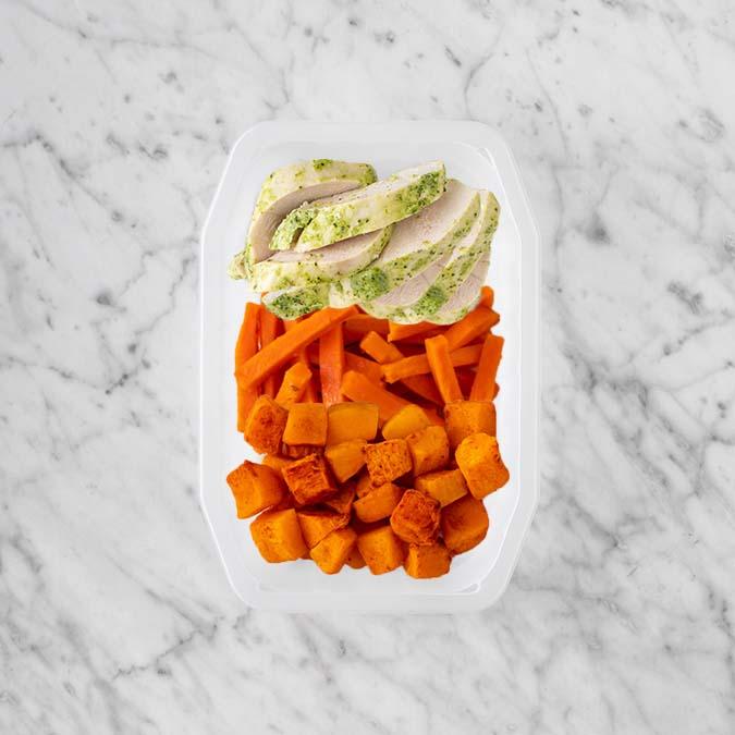 100g Garlic Herb Chicken Breast 150g Honey Baked Carrots 50g Rosemary Baked Sweet Potato