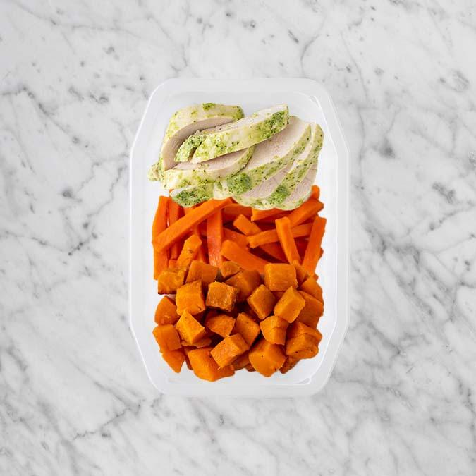 150g Garlic Herb Chicken Breast 100g Honey Baked Carrots 100g Smokey Pumpkin