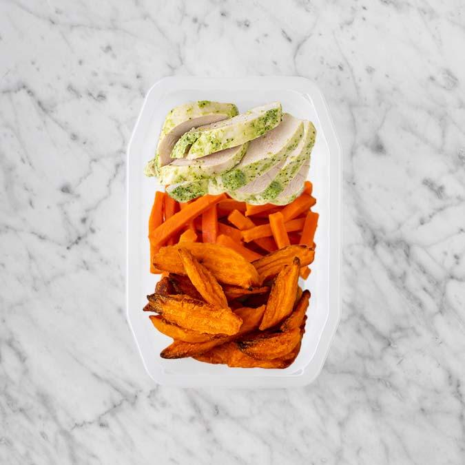 150g Garlic Herb Chicken Breast 100g Honey Baked Carrots 100g Sweet Potato Fries