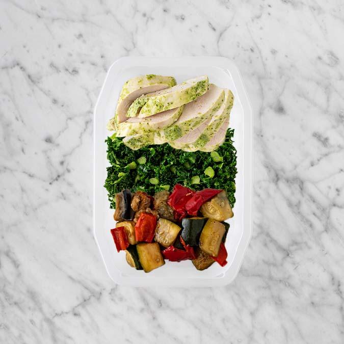 100g Garlic Herb Chicken Breast 150g Kale 250g Char Veg