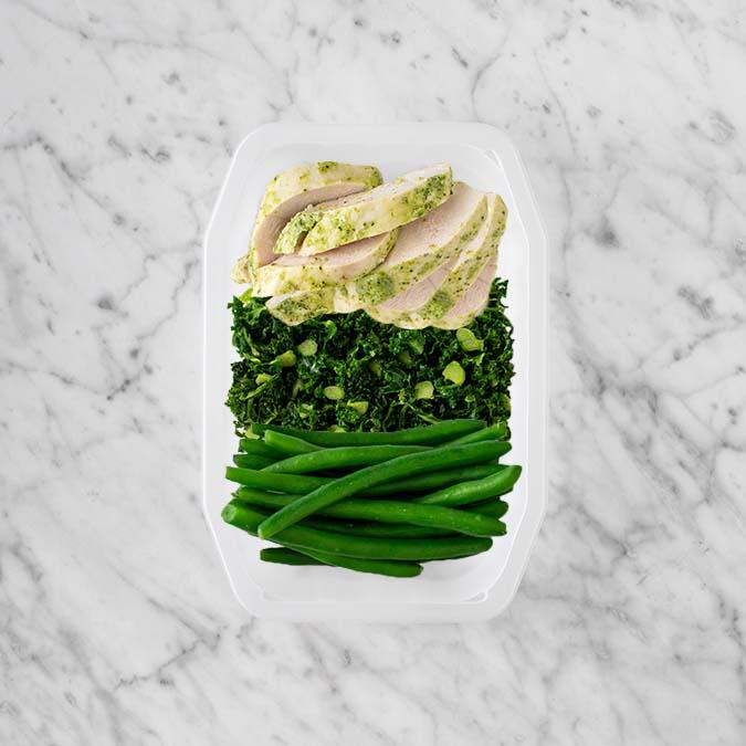 150g Garlic Herb Chicken Breast 100g Kale 150g Green Beans