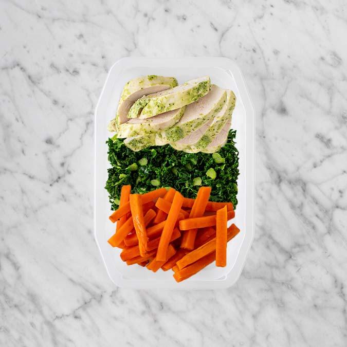 100g Garlic Herb Chicken Breast 150g Kale 100g Honey Baked Carrots