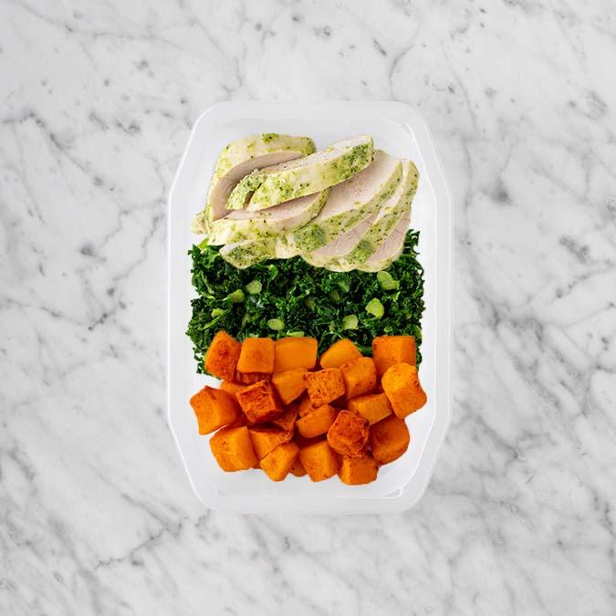 100g Garlic Herb Chicken Breast 250g Kale 150g Rosemary Baked Sweet Potato
