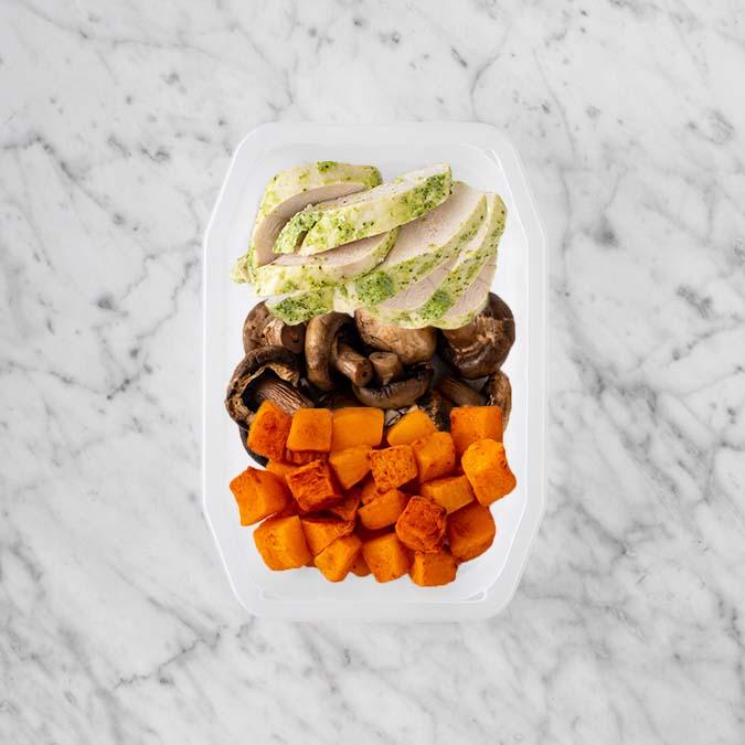 100g Garlic Herb Chicken Breast 250g Mushrooms 150g Rosemary Baked Sweet Potato
