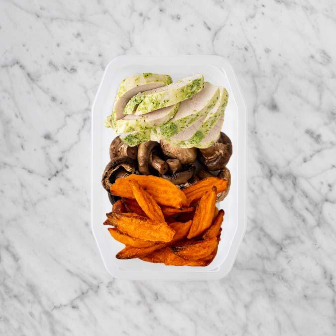 100g Garlic Herb Chicken Breast 150g Mushrooms 150g Sweet Potato Fries