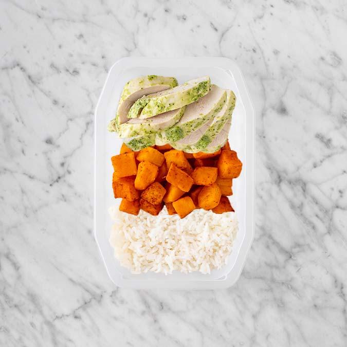 100g Garlic Herb Chicken Breast 100g Rosemary Baked Sweet Potato 200g Basmati Rice