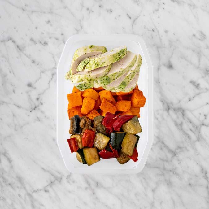 150g Garlic Herb Chicken Breast 100g Rosemary Baked Sweet Potato 150g Char Veg