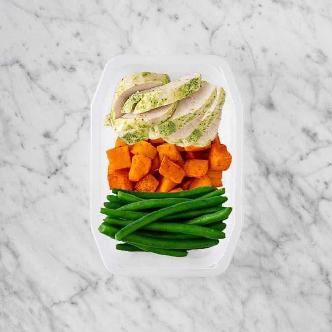100g Garlic Herb Chicken Breast 250g Rosemary Baked Sweet Potato 50g Green Beans