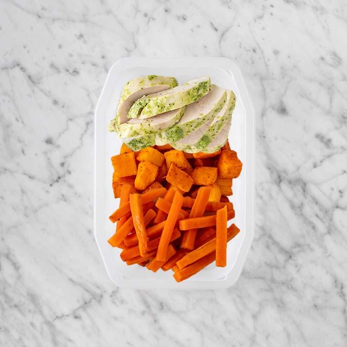 100g Garlic Herb Chicken Breast 250g Rosemary Baked Sweet Potato 250g Honey Baked Carrots