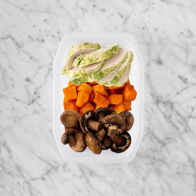 100g Garlic Herb Chicken Breast 250g Rosemary Baked Sweet Potato 250g Mushrooms