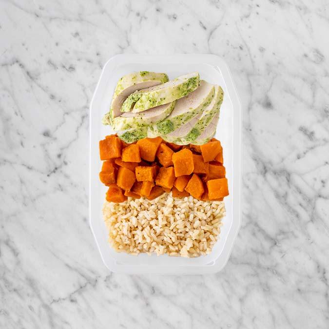 100g Garlic Herb Chicken Breast 250g Smokey Pumpkin 100g Brown Rice