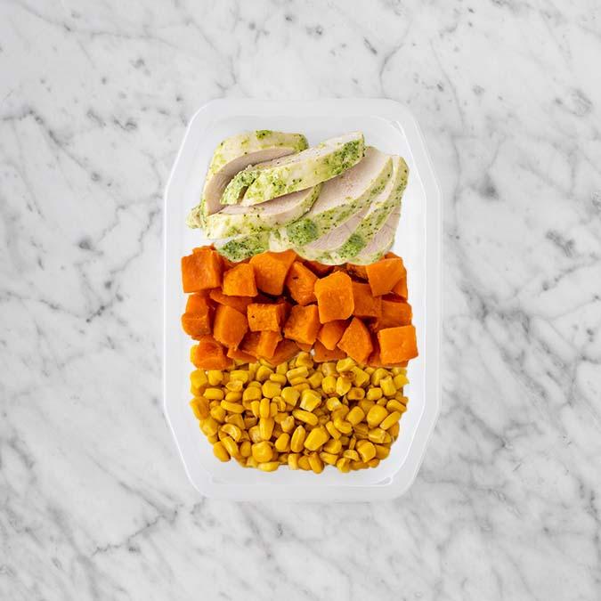 150g Garlic Herb Chicken Breast 100g Smokey Pumpkin 100g Corn