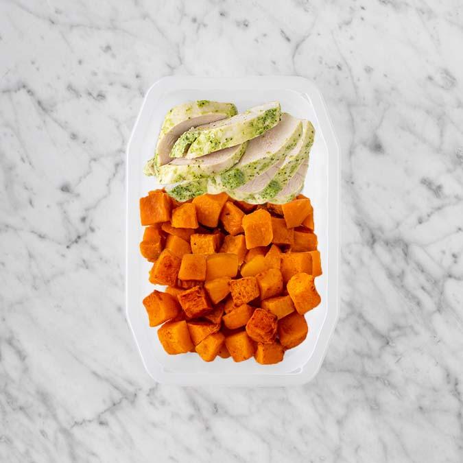 100g Garlic Herb Chicken Breast 150g Smokey Pumpkin 200g Rosemary Baked Sweet Potato
