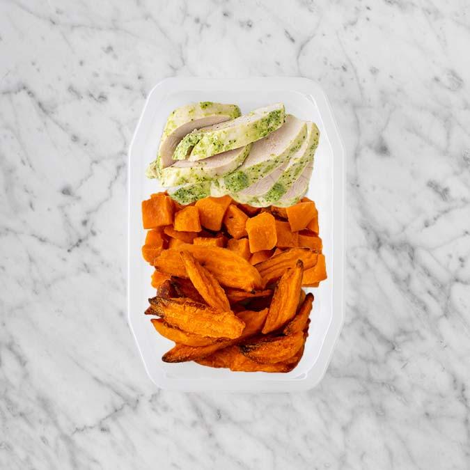 100g Garlic Herb Chicken Breast 250g Smokey Pumpkin 150g Sweet Potato Fries