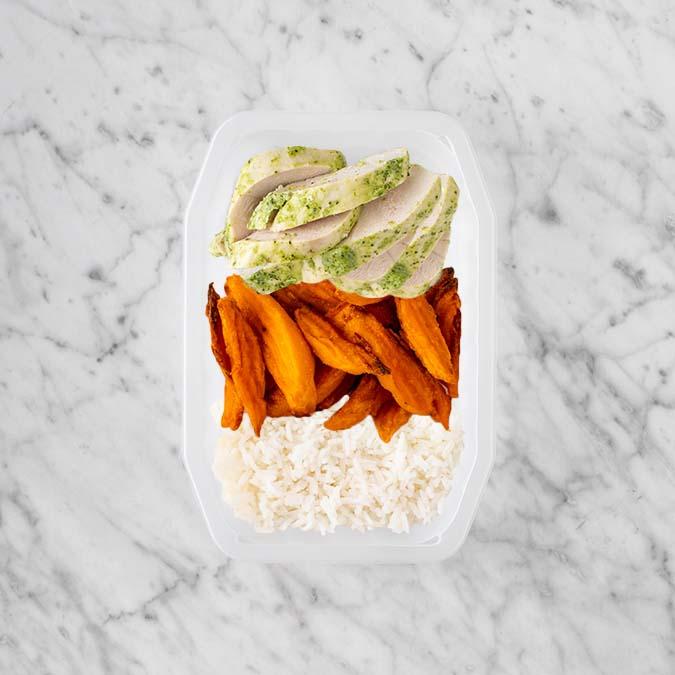 100g Garlic Herb Chicken Breast 250g Sweet Potato Fries 100g Basmati Rice