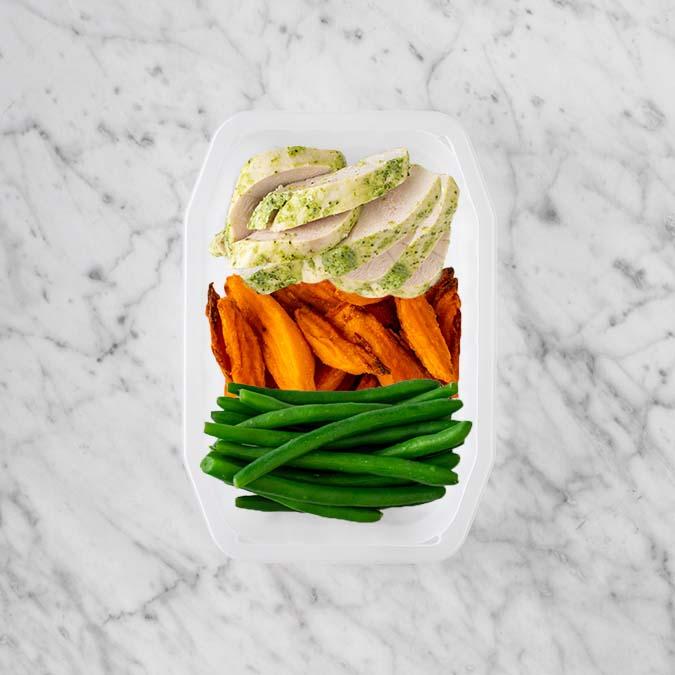 150g Garlic Herb Chicken Breast 100g Sweet Potato Fries 100g Green Beans