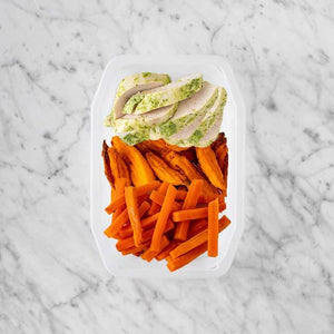 100g Garlic Herb Chicken Breast 250g Sweet Potato Fries 50g Honey Baked Carrots