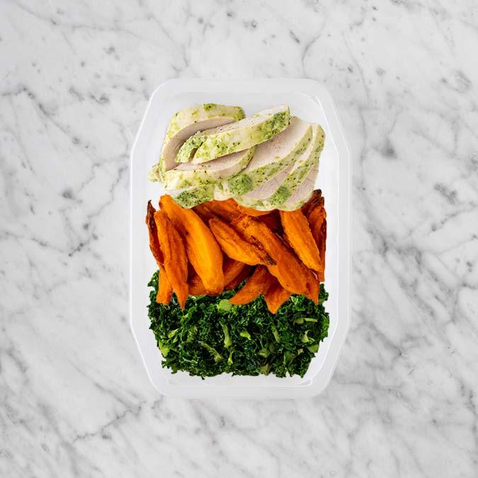 150g Garlic Herb Chicken Breast 150g Sweet Potato Fries 100g Kale
