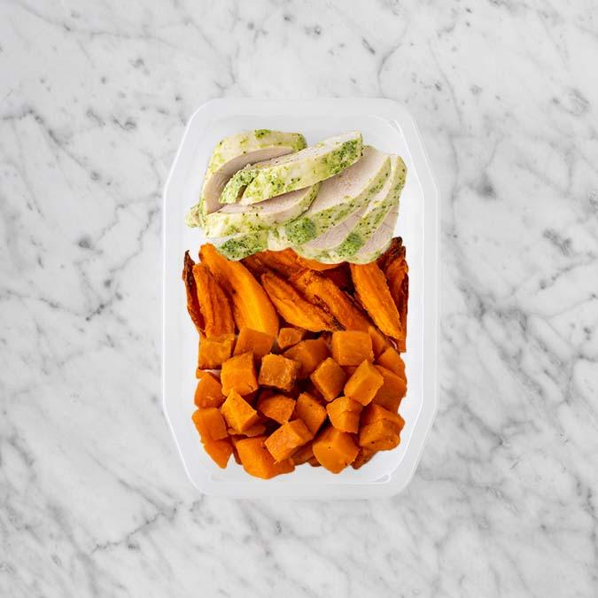 100g Garlic Herb Chicken Breast 250g Sweet Potato Fries 250g Smokey Pumpkin