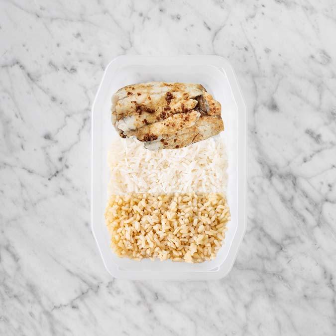 250g Honey Soy Barramundi 200g Basmati Rice 100g Brown Rice