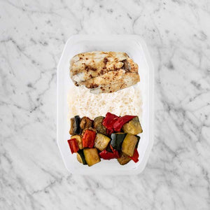 250g Honey Soy Barramundi 200g Basmati Rice 50g Char Veg