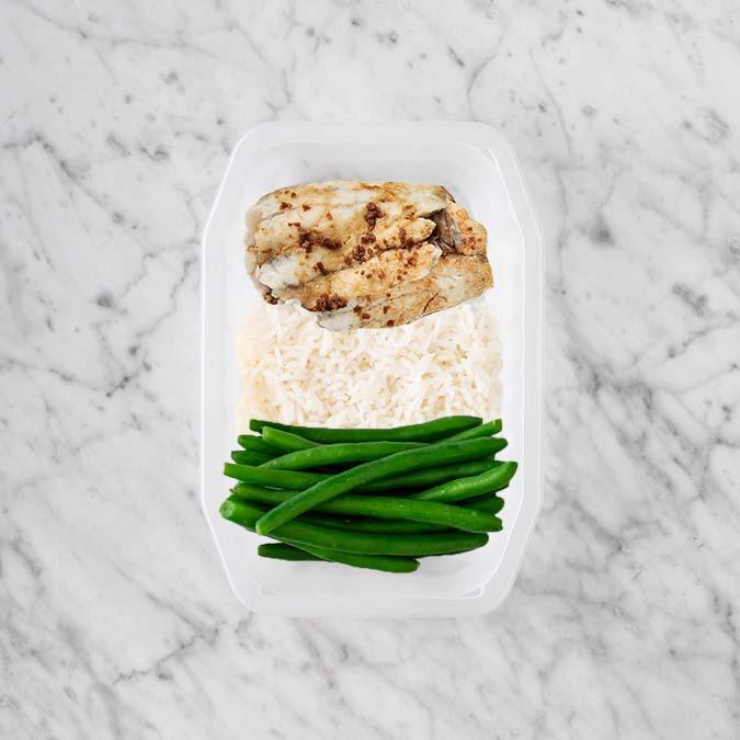 250g Honey Soy Barramundi 200g Basmati Rice 50g Green Beans