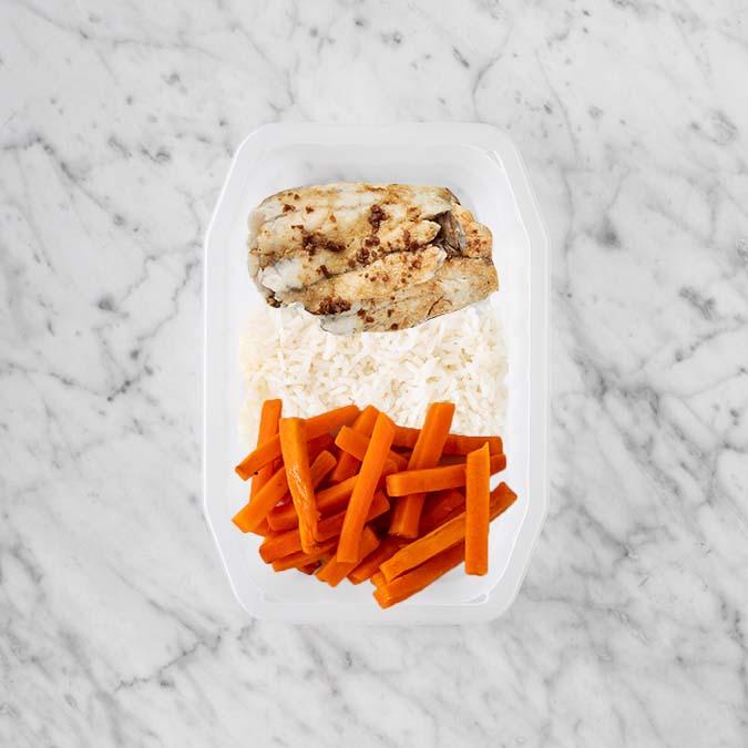 100g Honey Soy Barramundi 50g Basmati Rice 50g Honey Baked Carrots